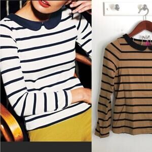 Boden Women’s Breton Long Sleeve Cotton Striped Peter Pan Collar Brown Black 4